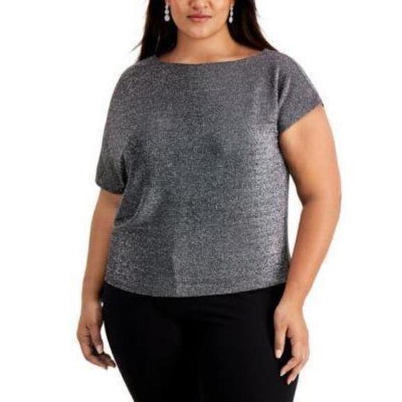 Alfani Plus Size Metallic Asymmetrical Top Gunmetal 3X - Picture 1 of 1